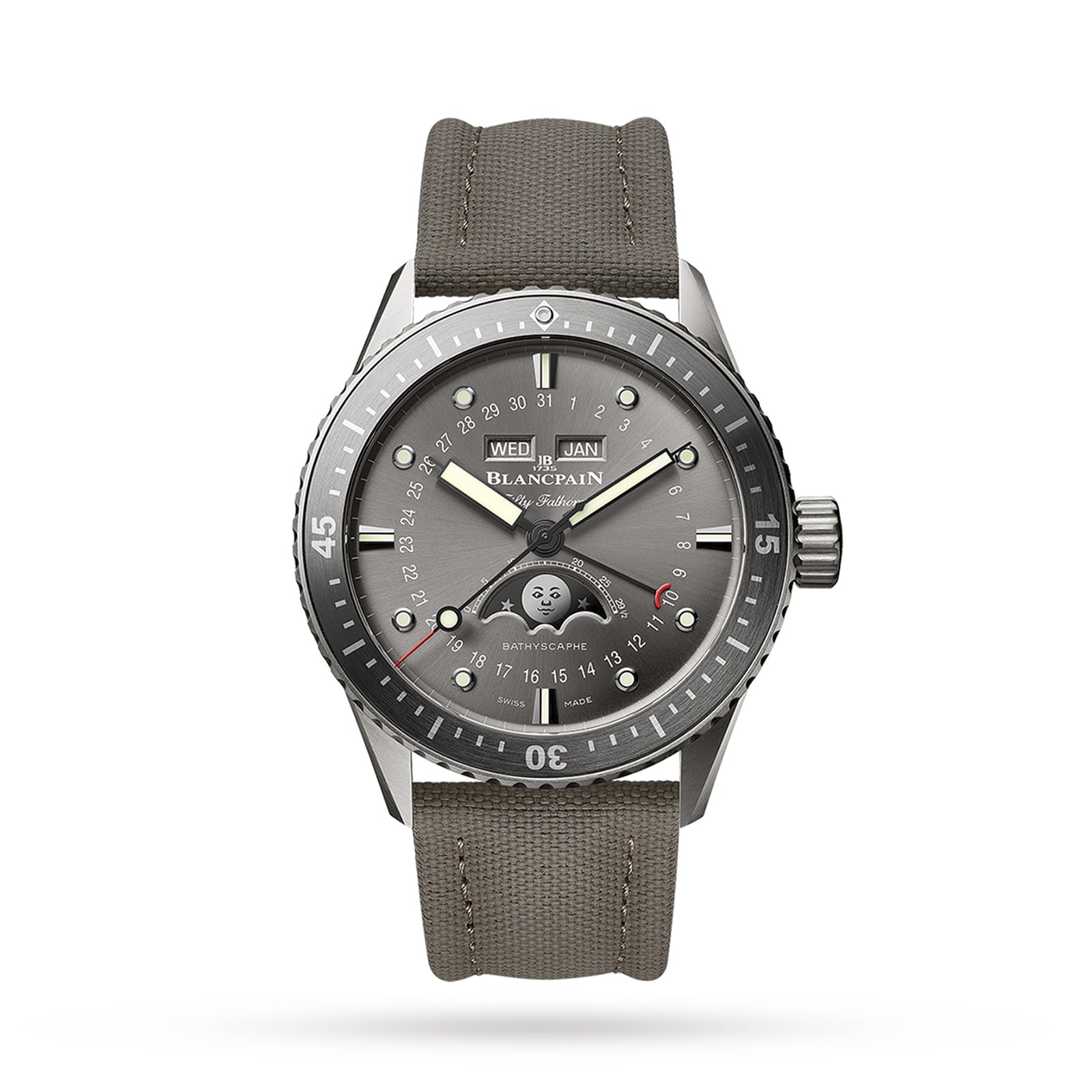 Fifty Fathoms Bathyscaphe Quantieme Complet Phases De Lune 43mm Mens Watch Grey image